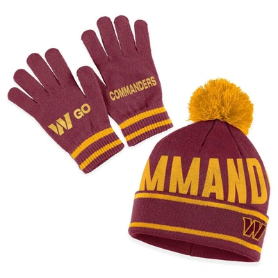 Wear By Erin Andrews Burgundy Washington Commanders Double Jacquard Cuffed Knit Hat With Pom And Gl