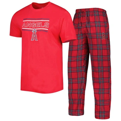 Concepts Sport Men's  Red, Navy Los Angeles Angels Badge T-shirt And Pants Sleep Set In Red,navy