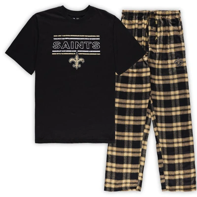 Concepts Sport Men's  Black, Gold New Orleans Saints Big And Tall Flannel Sleep Set In Black,gold