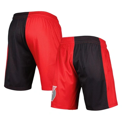 Mitchell & Ness Men's  Black, Red Portland Trail Blazers Hardwood Classics 1996 Split Swingman Shorts In Black,red