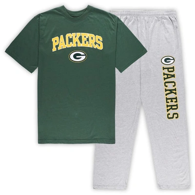 Concepts Sport Men's  Green, Heather Gray Green Bay Packers Big And Tall T-shirt And Pants Sleep Set In Green,heather Gray