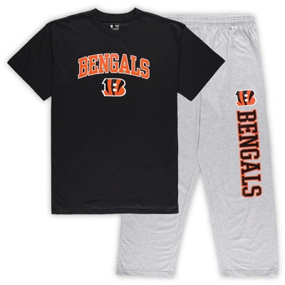 Concepts Sport Concepts Black/heather Gray Sport Cincinnati Bengals Big & Tall T-shirt & Pants Sleep Set In Black,heather Gray
