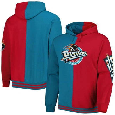 Mitchell & Ness Men's  Teal, Red Detroit Pistons Big And Tall Hardwood Classics Split Pullover Hoodie In Teal,red