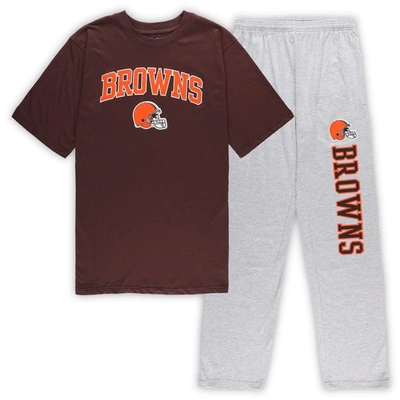 Concepts Sport Brown/heather Gray Cleveland Browns Big & Tall T-shirt & Pants Sleep Set