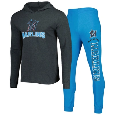 Concepts Sport Men's  Blue, Charcoal Miami Marlins Meter Hoodie And Joggers Set In Blue,charcoal