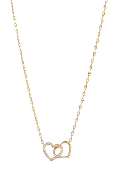 Nadri Heartbreaker Cubic Zirconia Double Heart Pendant Necklace, 16-18 In Gold/white