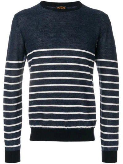 Tod's Striped Cotton And Linen-blend Piqué Sweater In Navy
