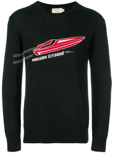 Maison Kitsuné Crew-neck Speedboat-jacquard Wool Sweater In Black