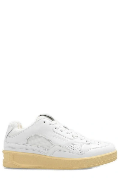 Jil Sander Laced Logo Embossed Sneakers In White