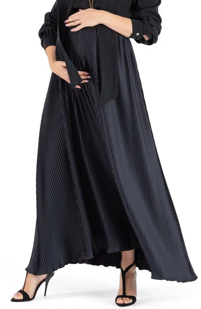 Cache Coeur Plissé Maternity Maxi Skirt In Black