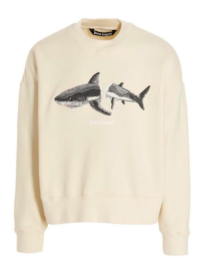 Palm Angels Shark Crewneck Sweatshirt In Blanco