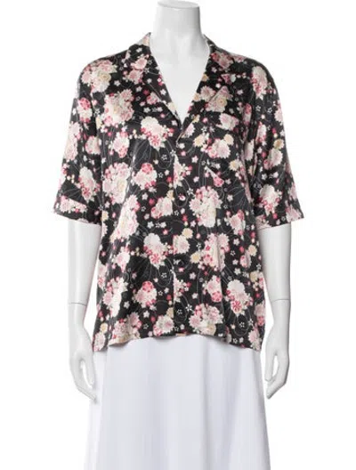 Pre-owned 6397 Silk Floral Print Top In White