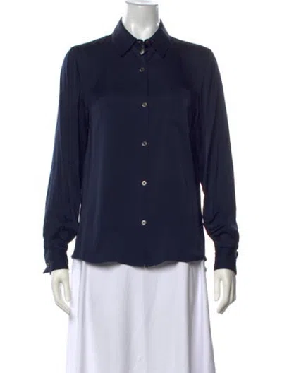 Pre-owned 6397 Silk Long Sleeve Button-up Top In Black