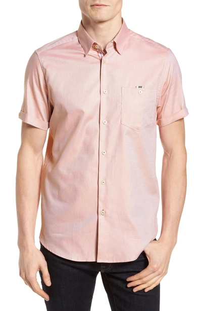 Ted Baker Wallo Trim Fit Short Sleeve Sport Shirt In Pink
