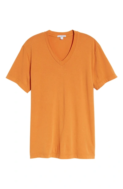 James Perse Short Sleeve V-neck T-shirt In Goldfish Pigment