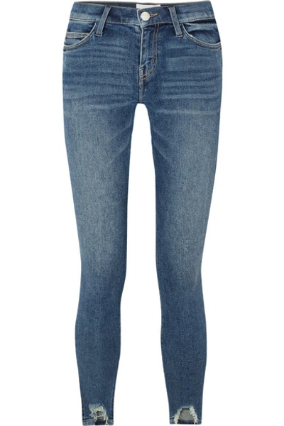 Current Elliott Woman Distressed High-rise Skinny Jeans Mid Denim In Dark Denim