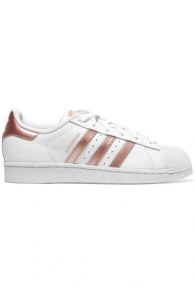 Adidas Originals Superstar Metallic-trimmed Leather Sneakers In White