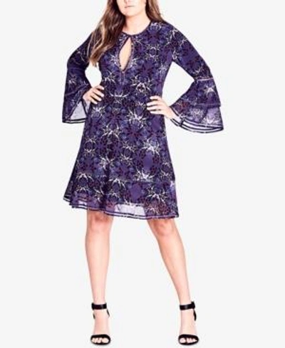 City Chic Trendy Plus Size Butterfly-print A-line Dress