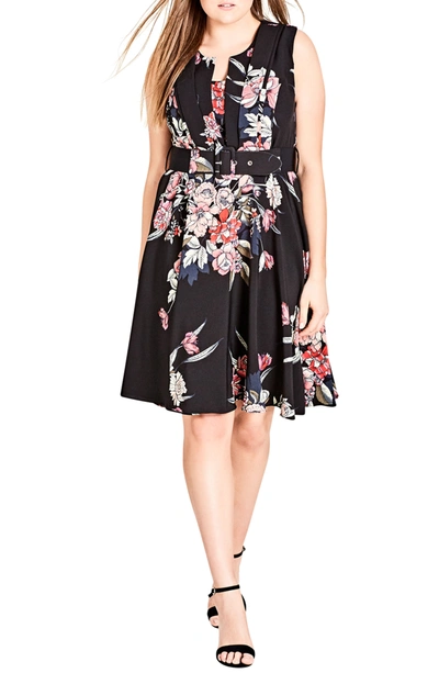 City Chic Trendy Plus Size Belted A-line Dress In Misty Floral