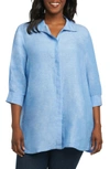 Foxcroft Chambray Linen Tunic Shirt In Harbor Blue