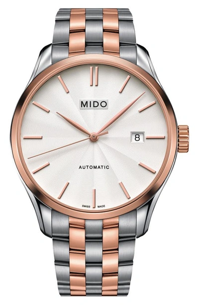 Mido Belluna Ii Bracelet Watch, 40mm In Silver/ White/ Rose Gold