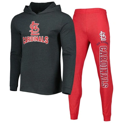 Concepts Sport Men's  Heather Red, Heather Charcoal St. Louis Cardinals Meter Pullover Hoodie And Jog In Heather Red,heather Charcoal