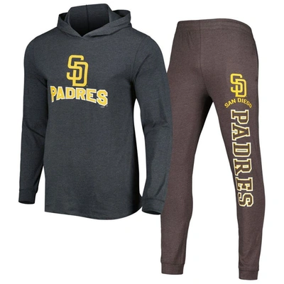 Concepts Sport Men's  Heather Brown And Heather Charcoal San Diego Padres Meter Hoodie And Joggers Se In Brown,heather Charcoal