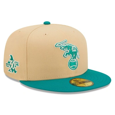 New Era Men's  Natural, Teal Oakland Athletics Mango Forest 59fifty Fitted Hat In Natural,teal