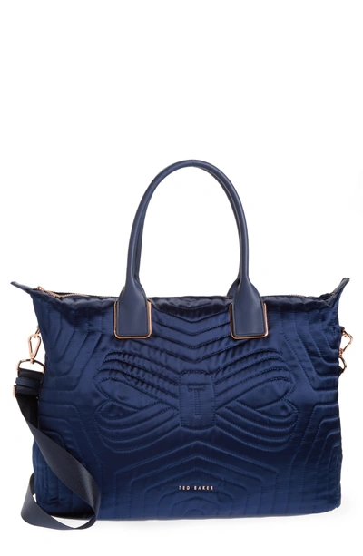 Ted Baker Quilted Bow Large Nylon Tote - Blue In Navy
