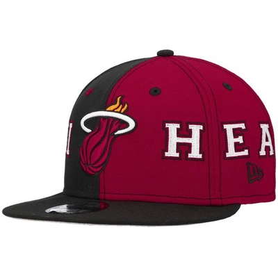 New Era Men's  Black, Red Miami Heat Team Split 9fifty Snapback Hat In Black,red