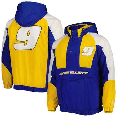 Starter Men's  Royal, Yellow Chase Elliott The Body Check Half-snap Pullover Jacket In Royal,yellow