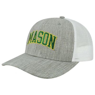 Legacy Athletic Men's Heather Gray, White George Mason Patriots Arch Trucker Snapback Hat In Heather Gray,white