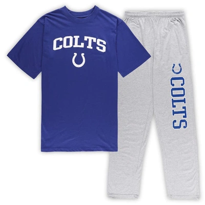 Concepts Sport Men's  Royal, Heather Gray Indianapolis Colts Big And Tall T-shirt And Pants Sleep Set In Royal,heather Gray