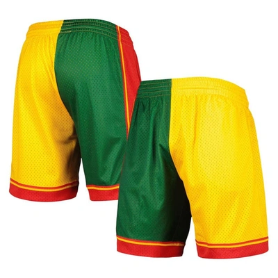 Mitchell & Ness Men's  Green, Gold Seattle Supersonics Hardwood Classics 1995 Split Swingman Shorts In Green,gold