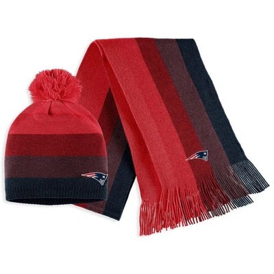 Wear By Erin Andrews Red New England Patriots Ombre Pom Knit Hat And Scarf Set