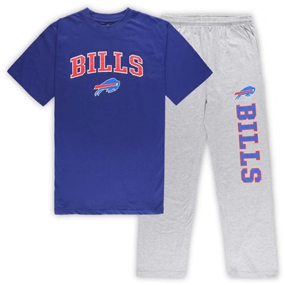 Concepts Sport Men's  Royal, Heather Gray Buffalo Bills Big And Tall T-shirt And Pants Sleep Set In Royal,heather Gray