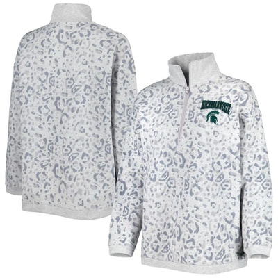 Gameday Couture Heather Gray Michigan State Spartans Leopard Quarter-zip Jacket