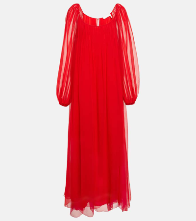 Chloé Scoop-neck Silk-mousseline Midi Dress In Rouge