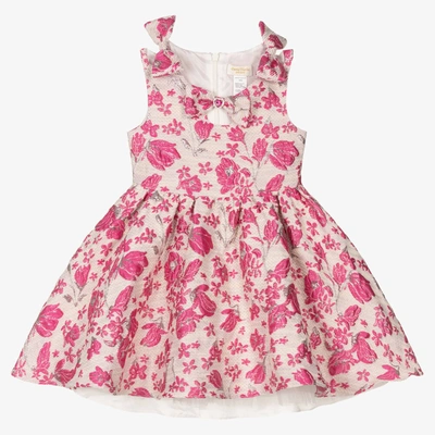 David Charles Babies' Girls Pink Floral Cotton Brocade Dress