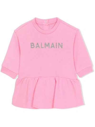 Balmain 棉质运动衫式连衣裙 In Pink