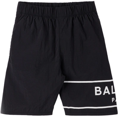 Balmain Boys Black Logo Swim Shorts In 930bc Blk/wht