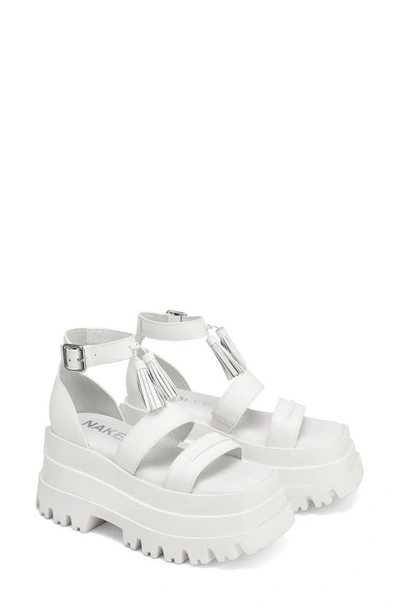 Naked Wolfe Dare Platform Ankle Strap Sandal In White