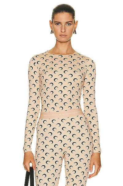 Marine Serre Moon-print Jersey Top In All Over Moon Tan