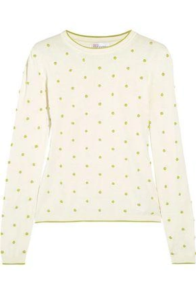 Red Valentino Woman Polka-dot Embroidered Cotton Sweater Pastel Yellow