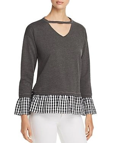 Design History Gingham-trim Sweatshirt In Black Heather