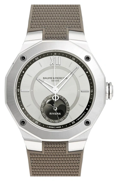 Baume & Mercier Men's Riviera Stainless Steel & Rubber Moon-phase Watch In Black
