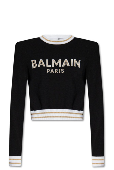 Balmain Logo-intarsia Knitted Jumper In Black