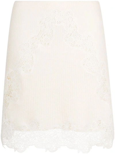 Chloé Guipure Lace-paneled Ribbed Wool Mini Skirt In Blanco