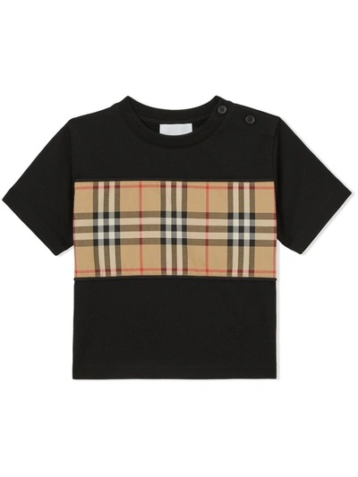 Burberry Babies' Black Cotton Check T-shirt In Nero