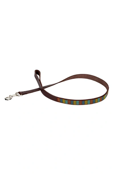 Jabulani Beaded Leather Pet Leash In Mountain Stream
